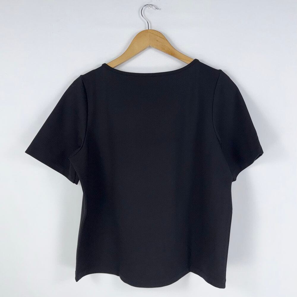 Beta Brand Women’s Boxy Short Sleeve High Low Top Medium Black Ponte Knit - Picture 8 of 10